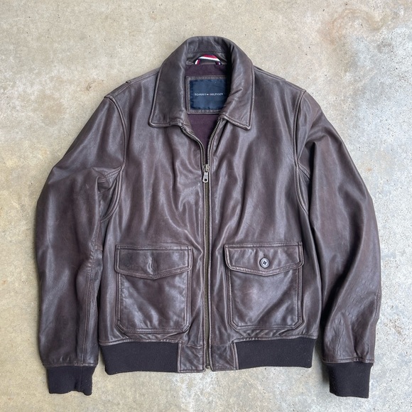 Tommy Hilfiger Other - VTG Tommy Hilfiger Brown Lined 100% Genuine Leather Bomber Biker Jacket Lined M